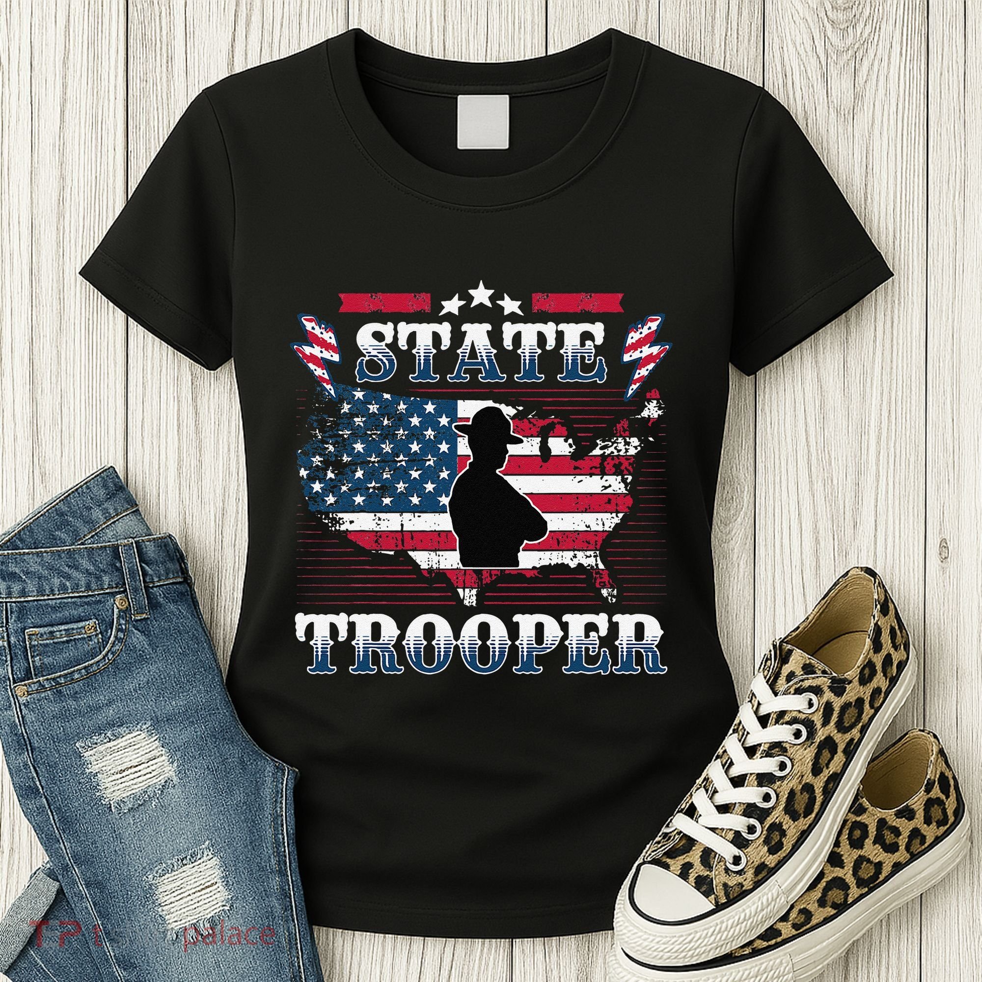 American Flag Usa Law Enforcement State Trooper Women's T-Shirt
