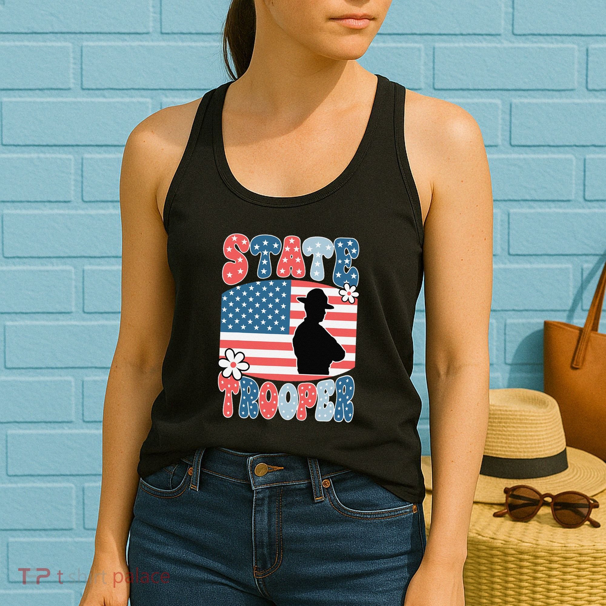 American Flag Usa Law Enforcement State Trooper Women's Tank Top