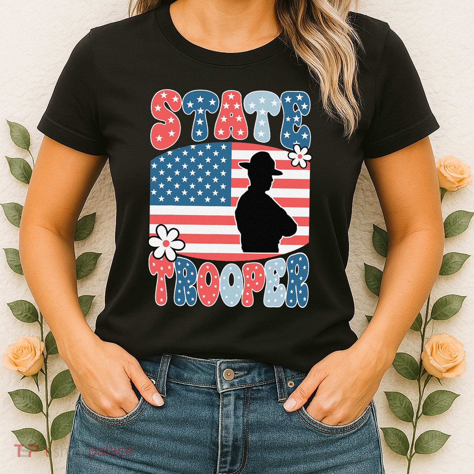 American Flag Usa Law Enforcement State Trooper Women's T-Shirt