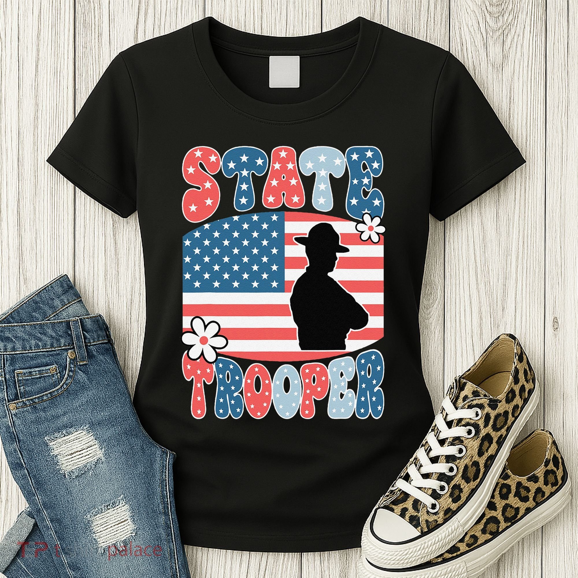 American Flag Usa Law Enforcement State Trooper Women's T-Shirt