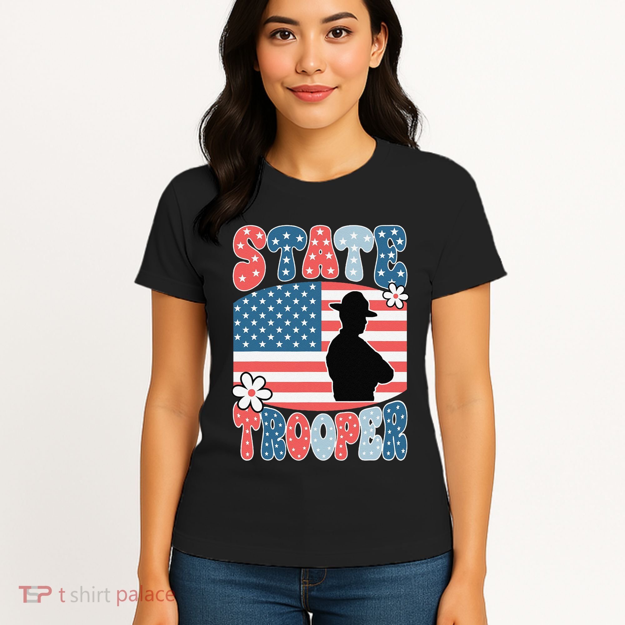 American Flag Usa Law Enforcement State Trooper Women's T-Shirt