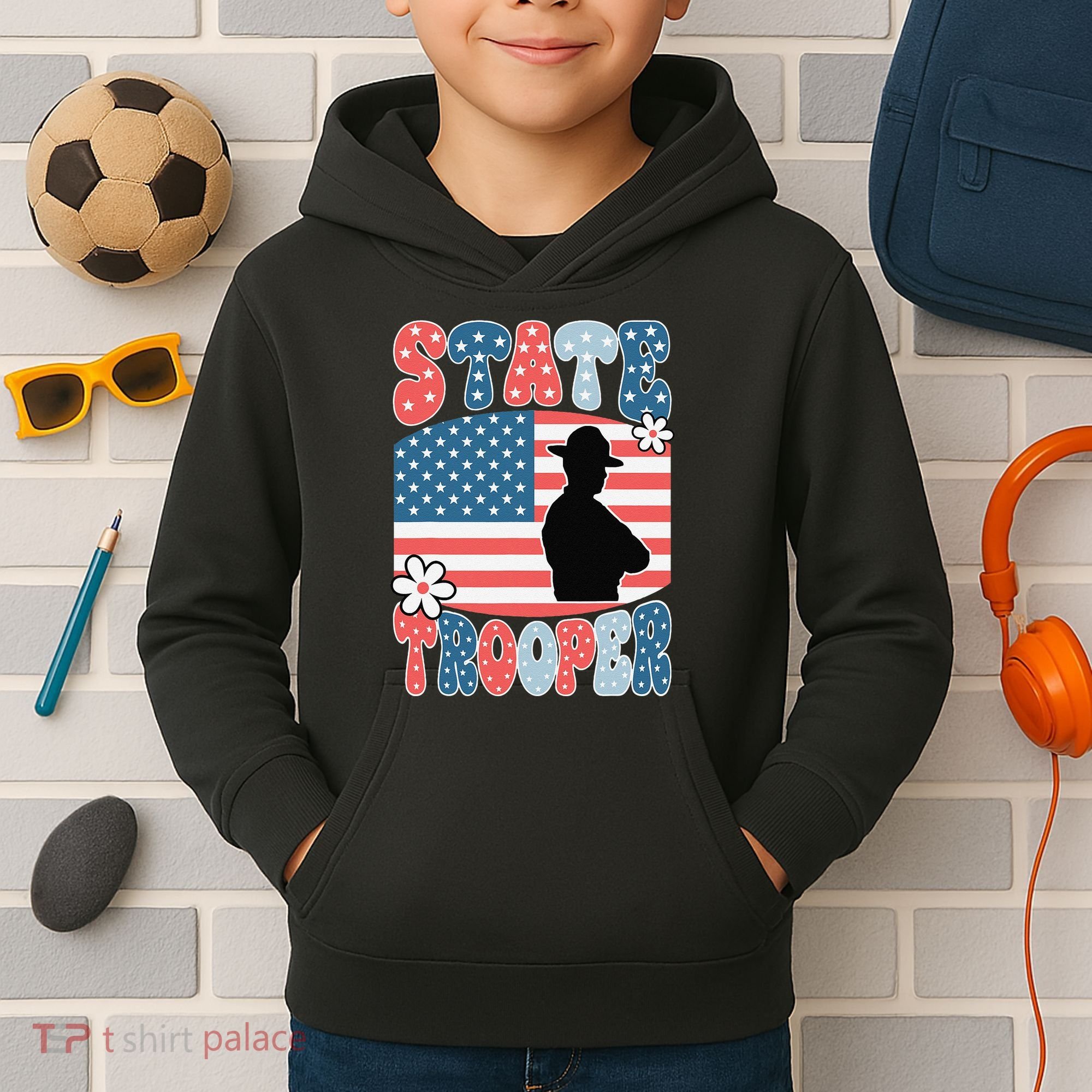 American Flag Usa Law Enforcement State Trooper Kids Hoodie