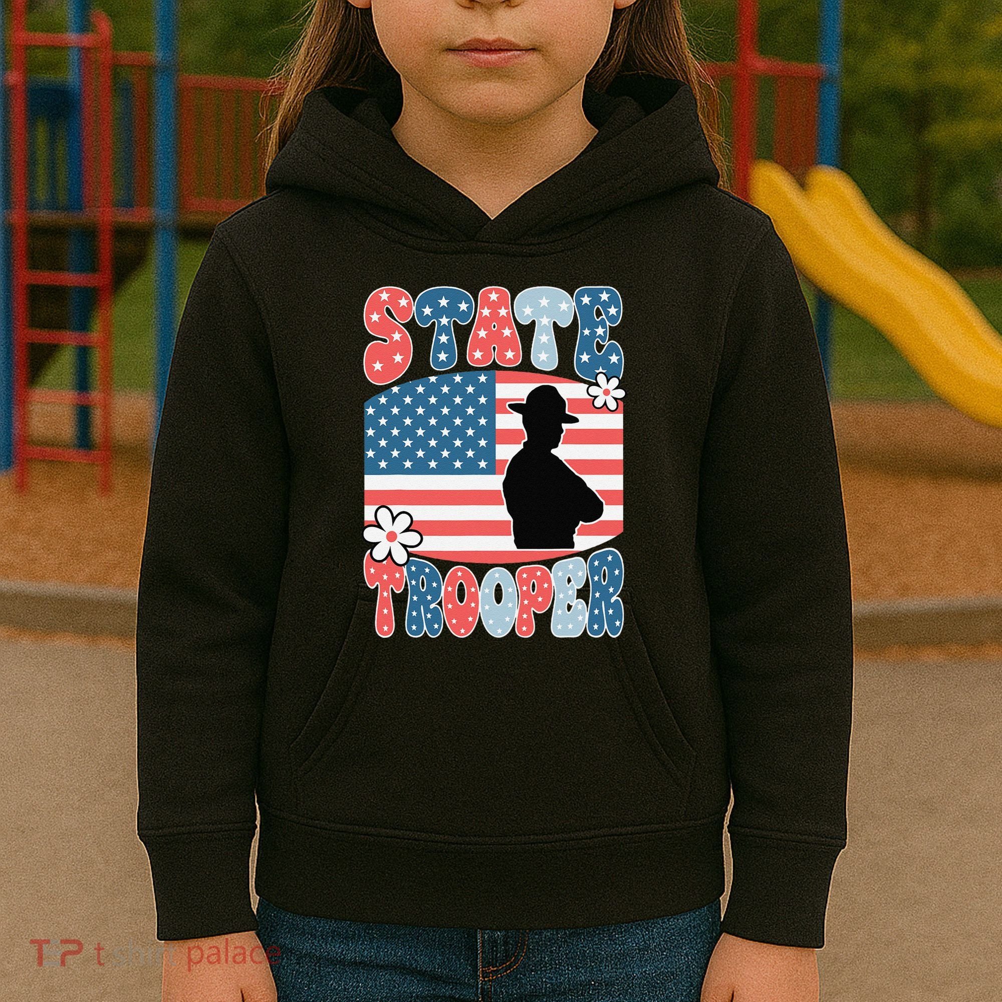 American Flag Usa Law Enforcement State Trooper Kids Hoodie