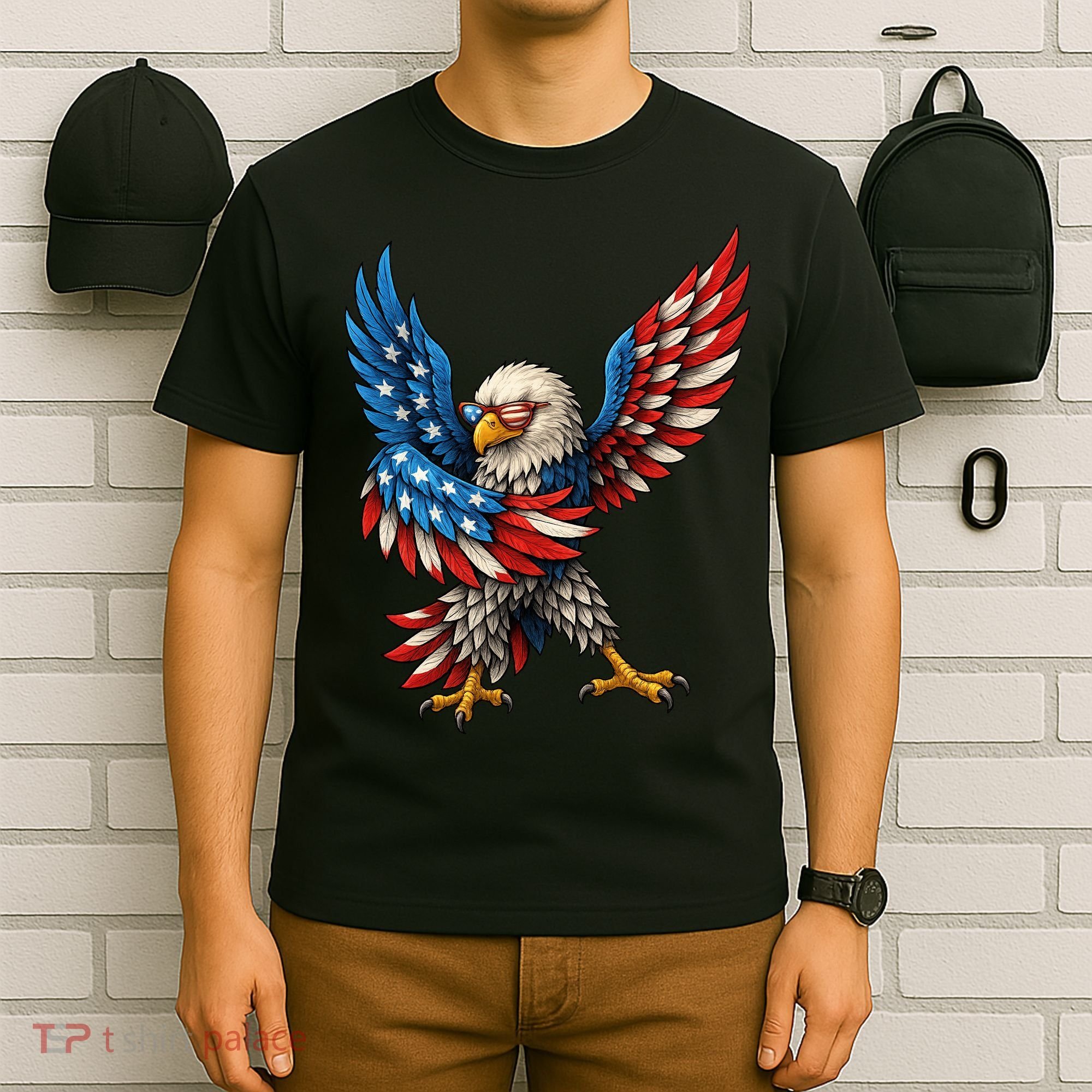 American Flag USA Dabbing Bald Eagle Patriotic 4th Of July T-Shirt