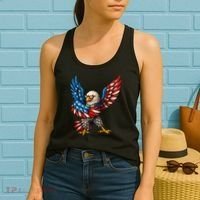 American Flag USA Dabbing Bald Eagle Patriotic 4th Of July Women's Tank Top thumb 2