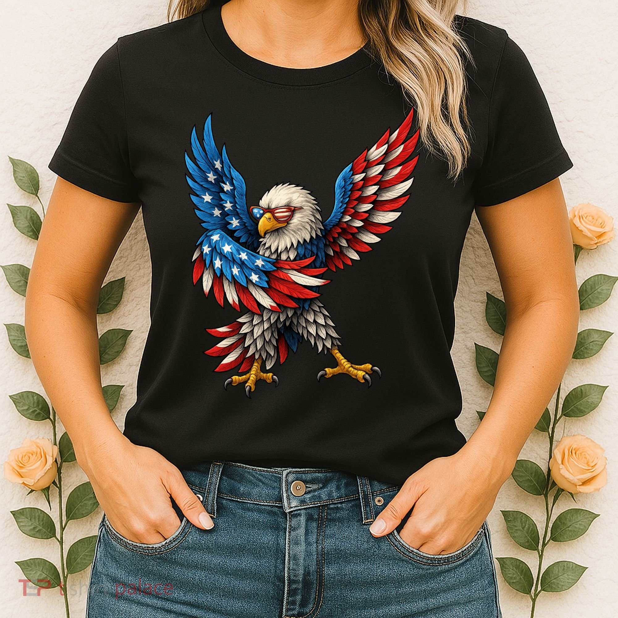 American Flag USA Dabbing Bald Eagle Patriotic 4th Of July Women's T-Shirt