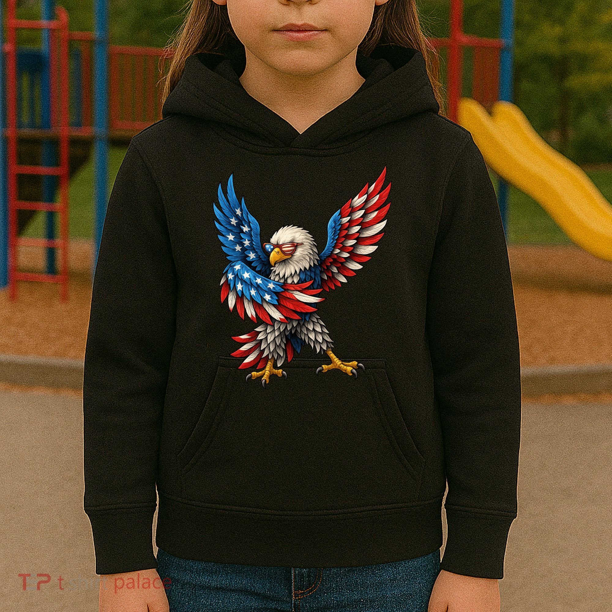 American Flag USA Dabbing Bald Eagle Patriotic 4th Of July Kids Hoodie