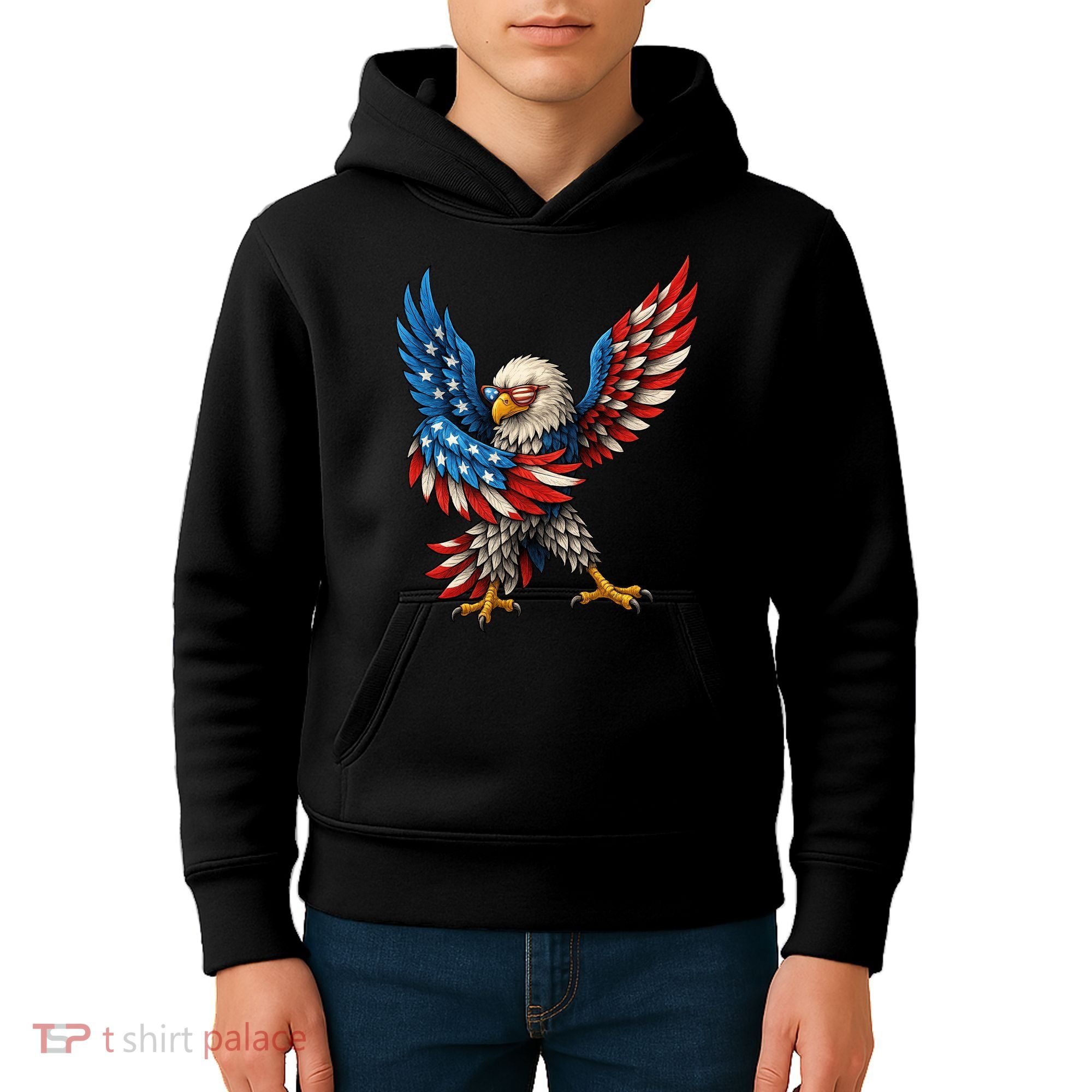 American Flag USA Dabbing Bald Eagle Patriotic 4th Of July Kids Hoodie