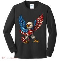 American Flag USA Dabbing Bald Eagle Patriotic 4th Of July Kids Long Sleeve Shirt thumb 0