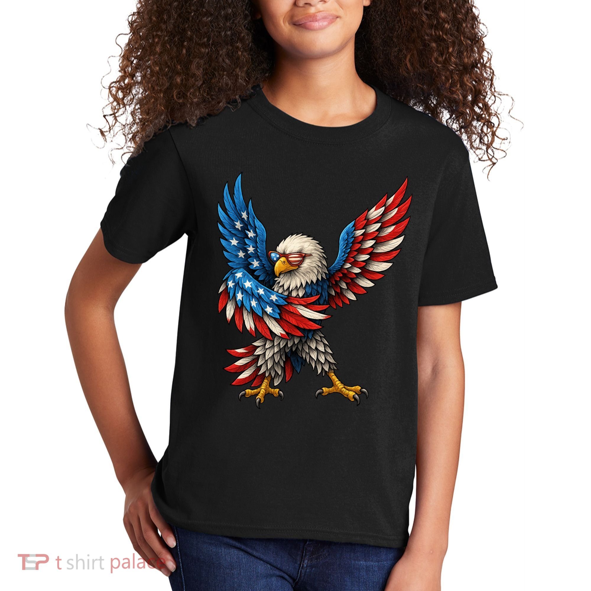 American Flag USA Dabbing Bald Eagle Patriotic 4th Of July Kids T-Shirt