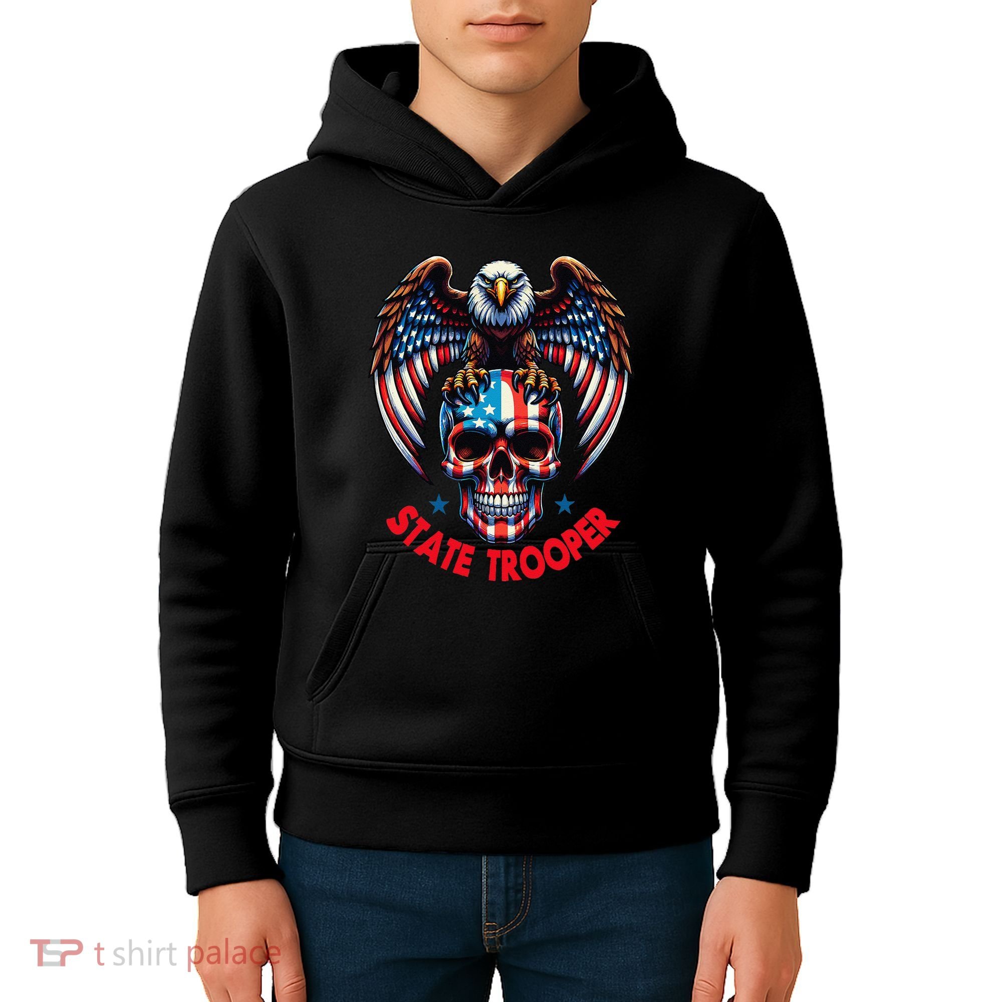 American Flag Usa Law Enforcement State Trooper Kids Hoodie