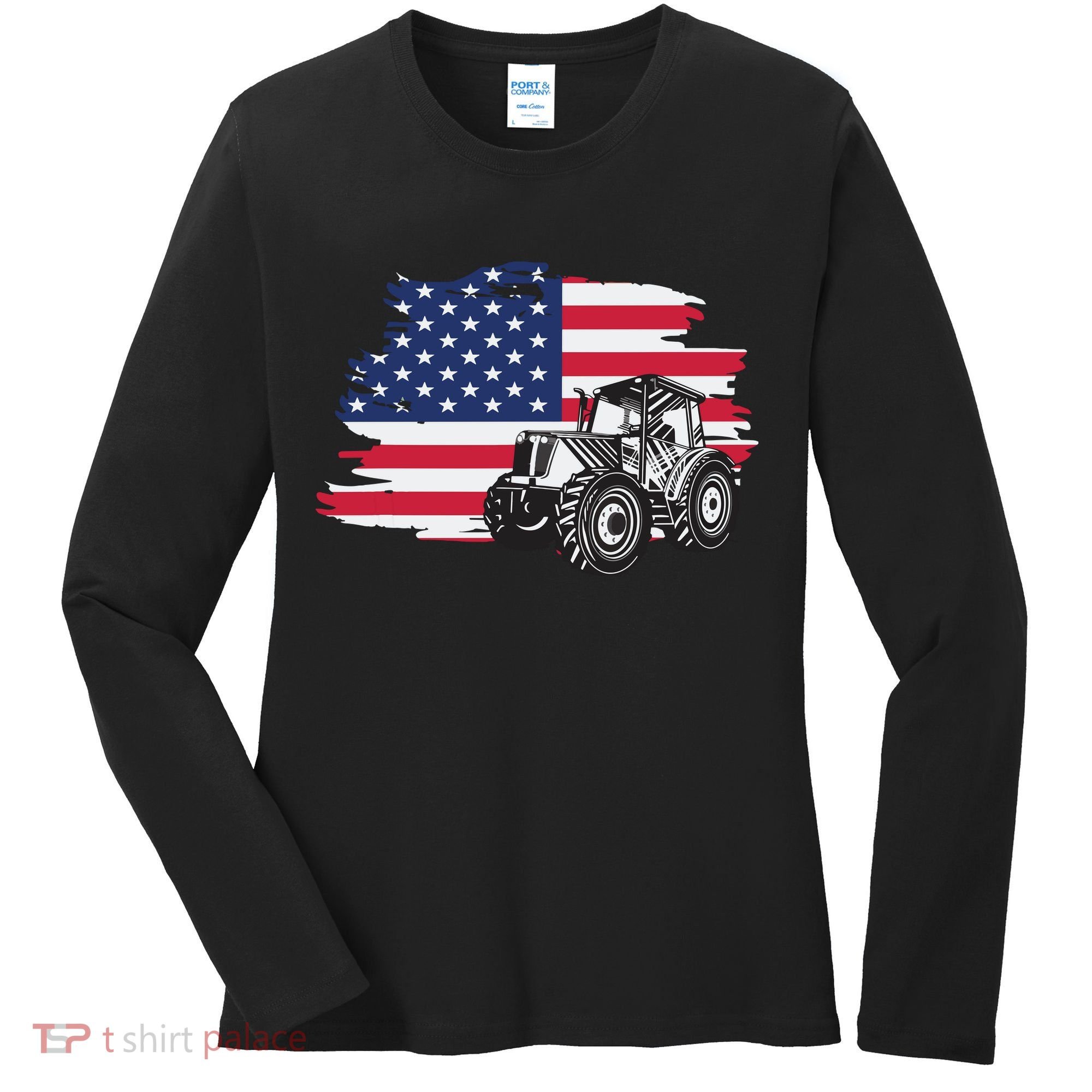 American Farmer US Flag Farmer Farming Gift Women's Long Sleeve Shirt