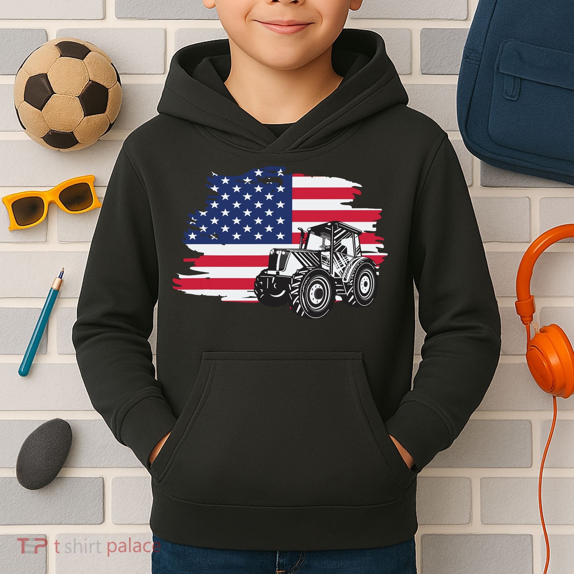 American Farmer US Flag Farmer Farming Gift Kids Hoodie