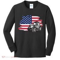 American Farmer US Flag Farmer Farming Gift Kids Long Sleeve Shirt thumb 0