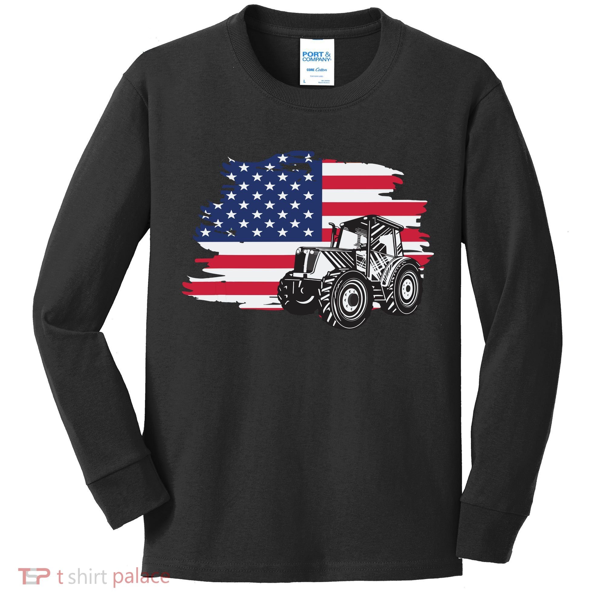 American Farmer US Flag Farmer Farming Gift Kids Long Sleeve Shirt