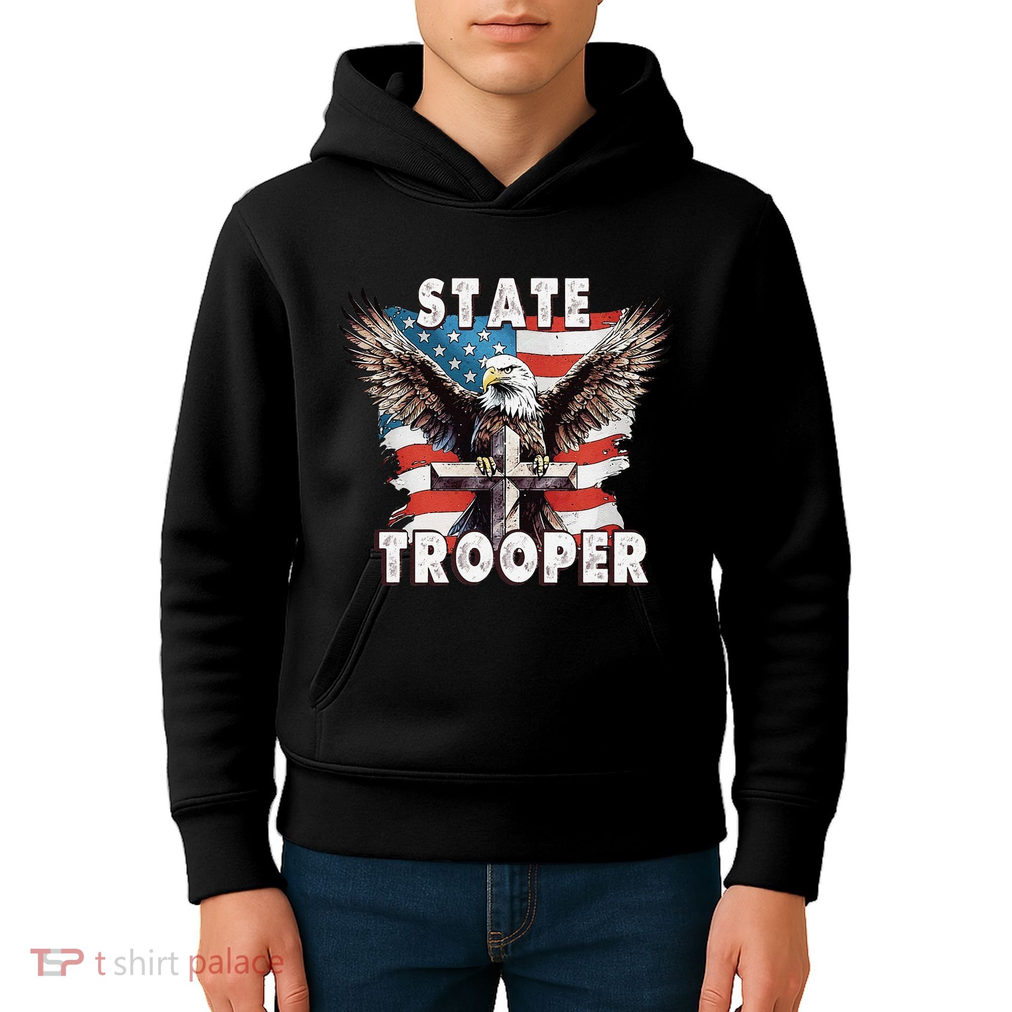 American Flag Usa Law Enforcement State Trooper Kids Hoodie