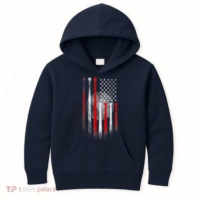 American Flag Vintage Baseball Bat Kids Hoodie