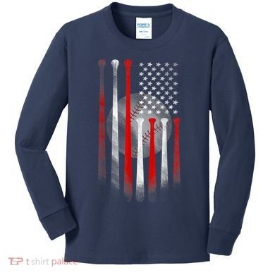 American Flag Vintage Baseball Bat Kids Long Sleeve Shirt