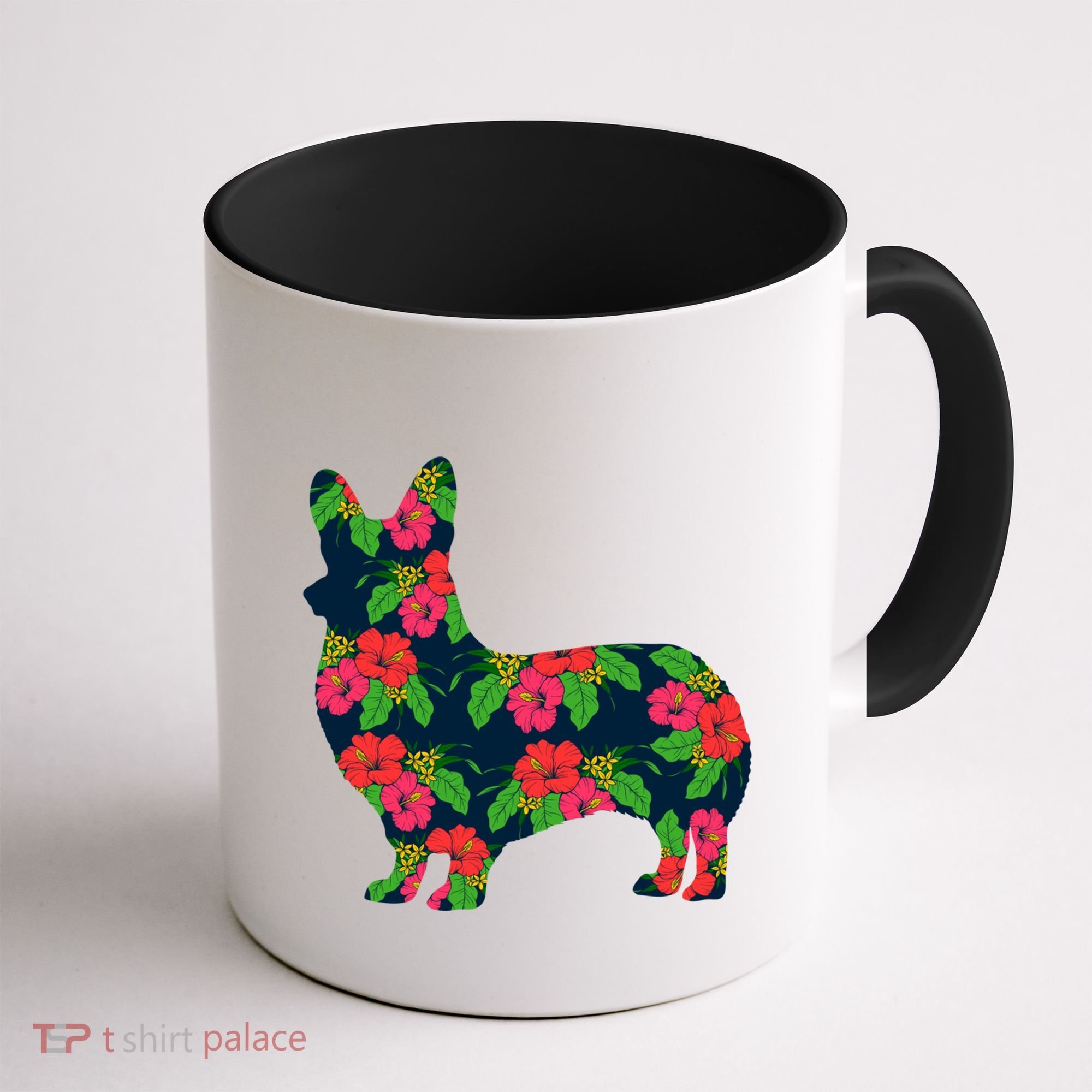 Aesthetic Floral Welsh Corgi Silhouette Dog Flower Gift Coffee Mug