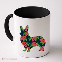 Aesthetic Floral Welsh Corgi Silhouette Dog Flower Gift Coffee Mug thumb 0