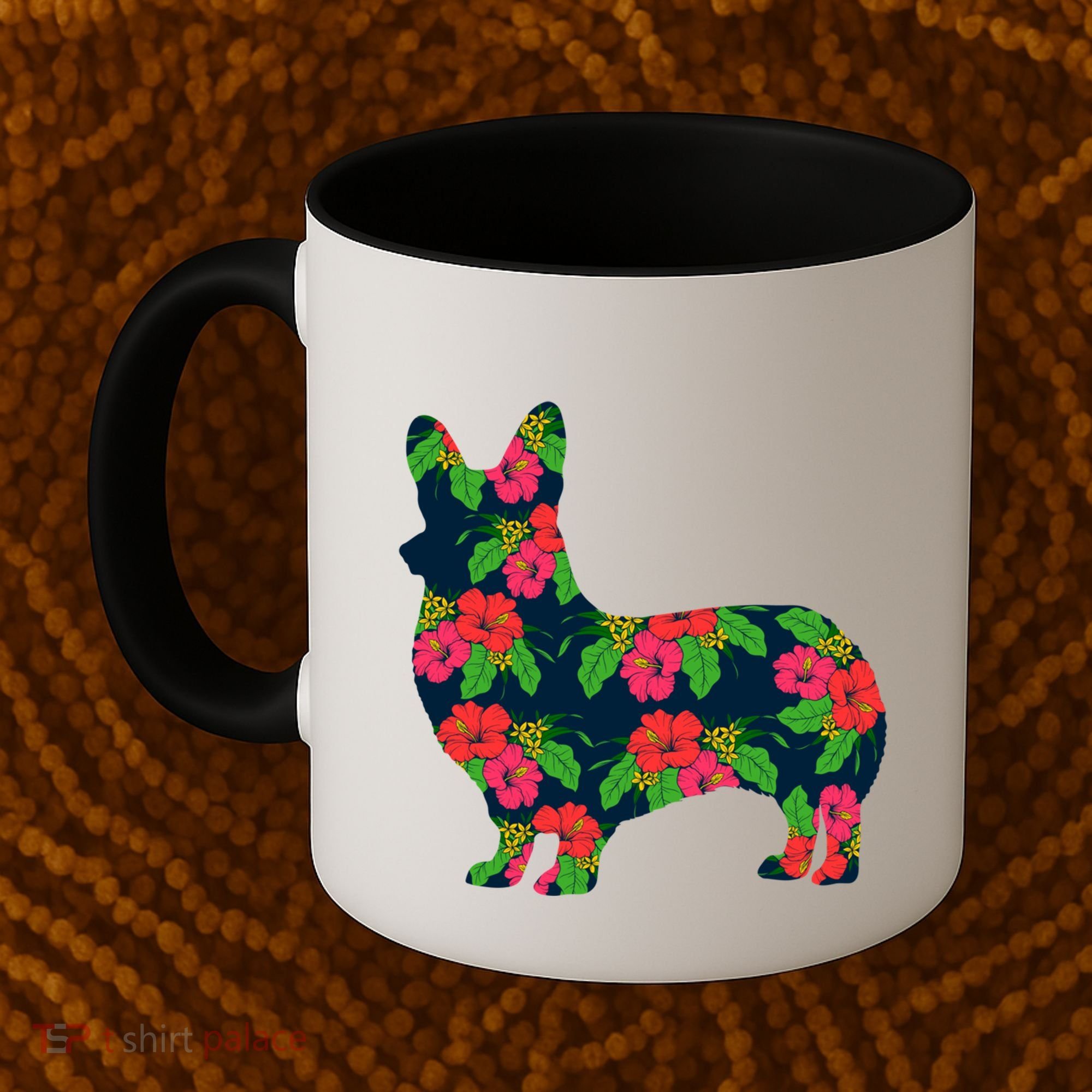 Aesthetic Floral Welsh Corgi Silhouette Dog Flower Gift Coffee Mug
