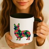 Aesthetic Floral Welsh Corgi Silhouette Dog Flower Gift Coffee Mug thumb 3