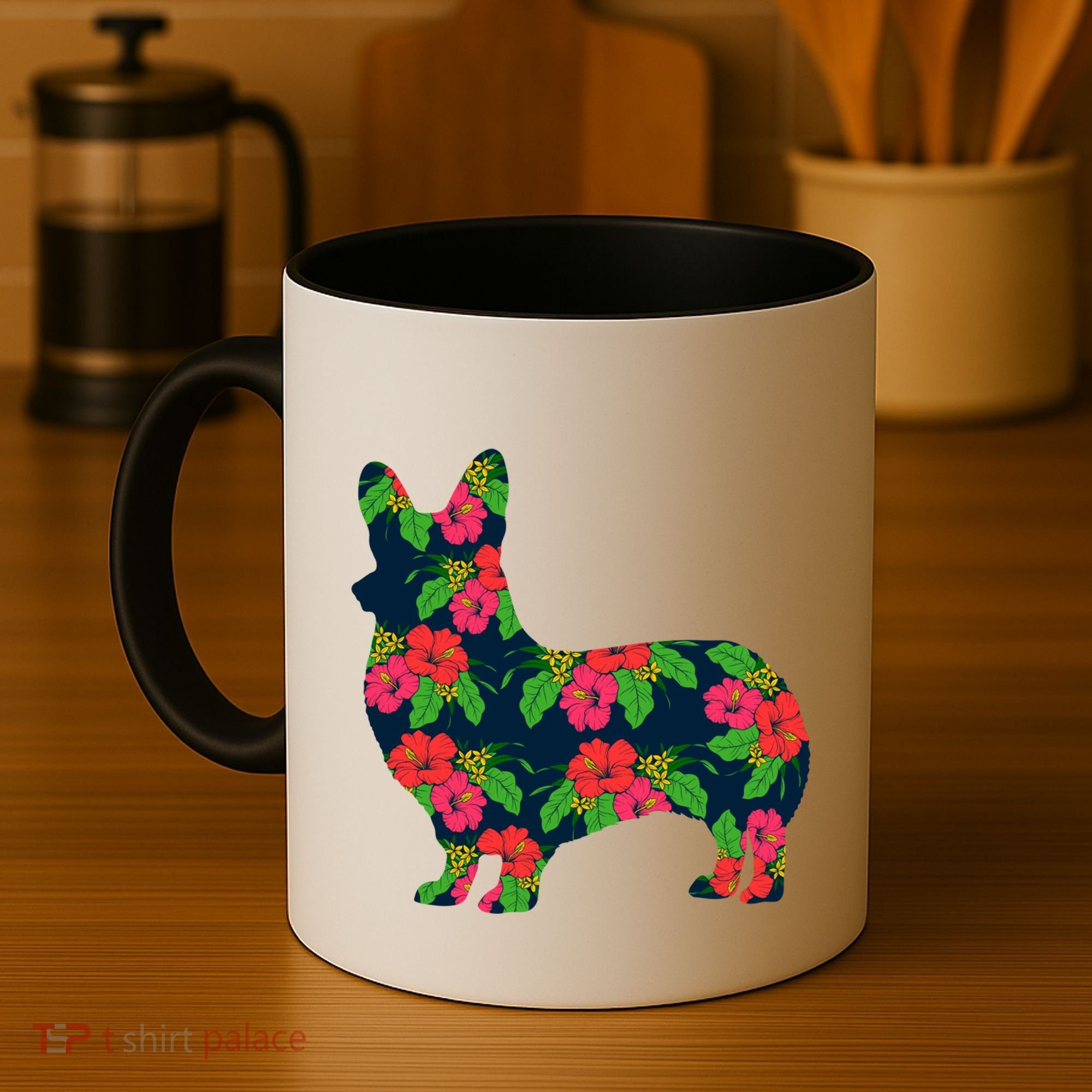 Aesthetic Floral Welsh Corgi Silhouette Dog Flower Gift Coffee Mug