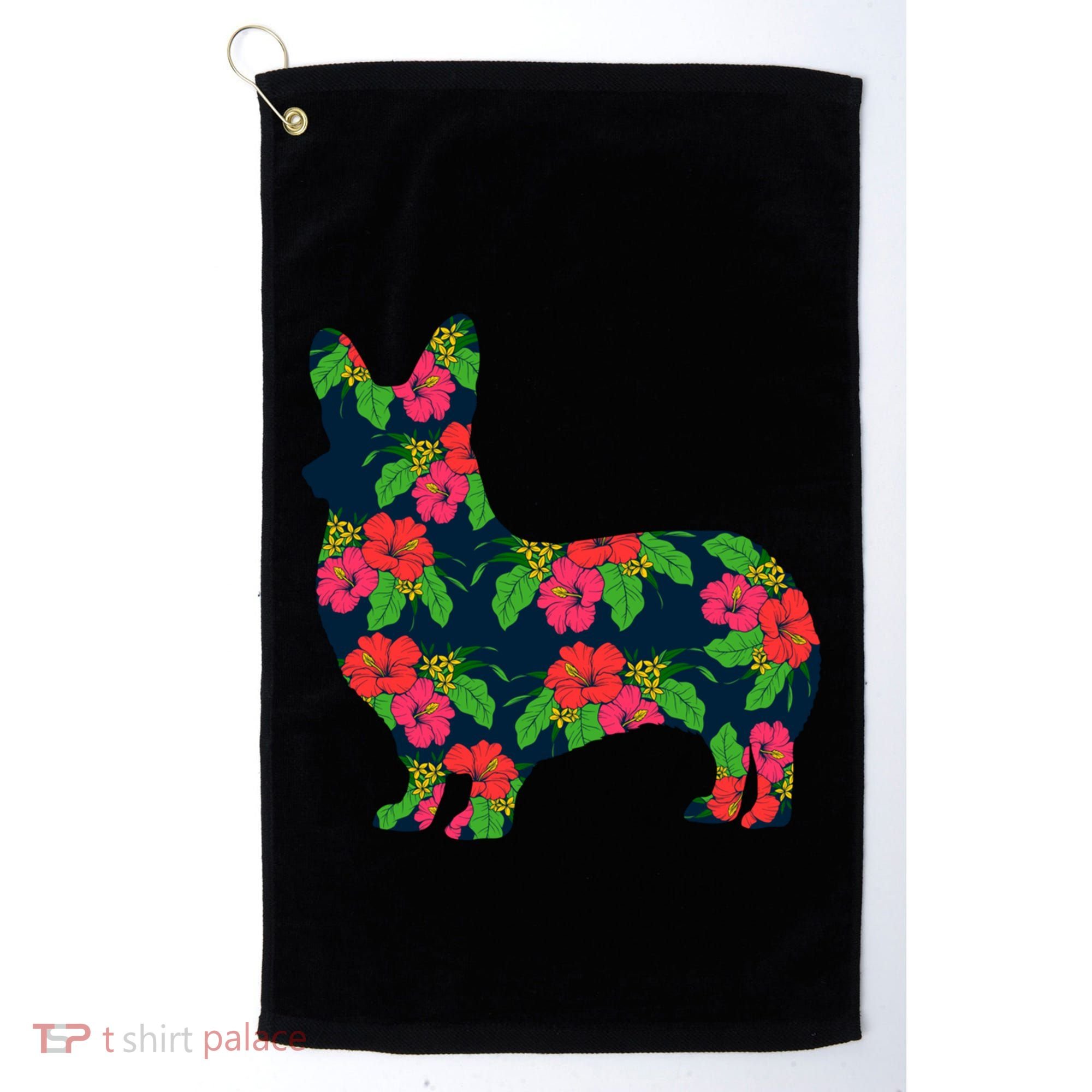 Aesthetic Floral Welsh Corgi Silhouette Dog Flower Gift Golf Towel