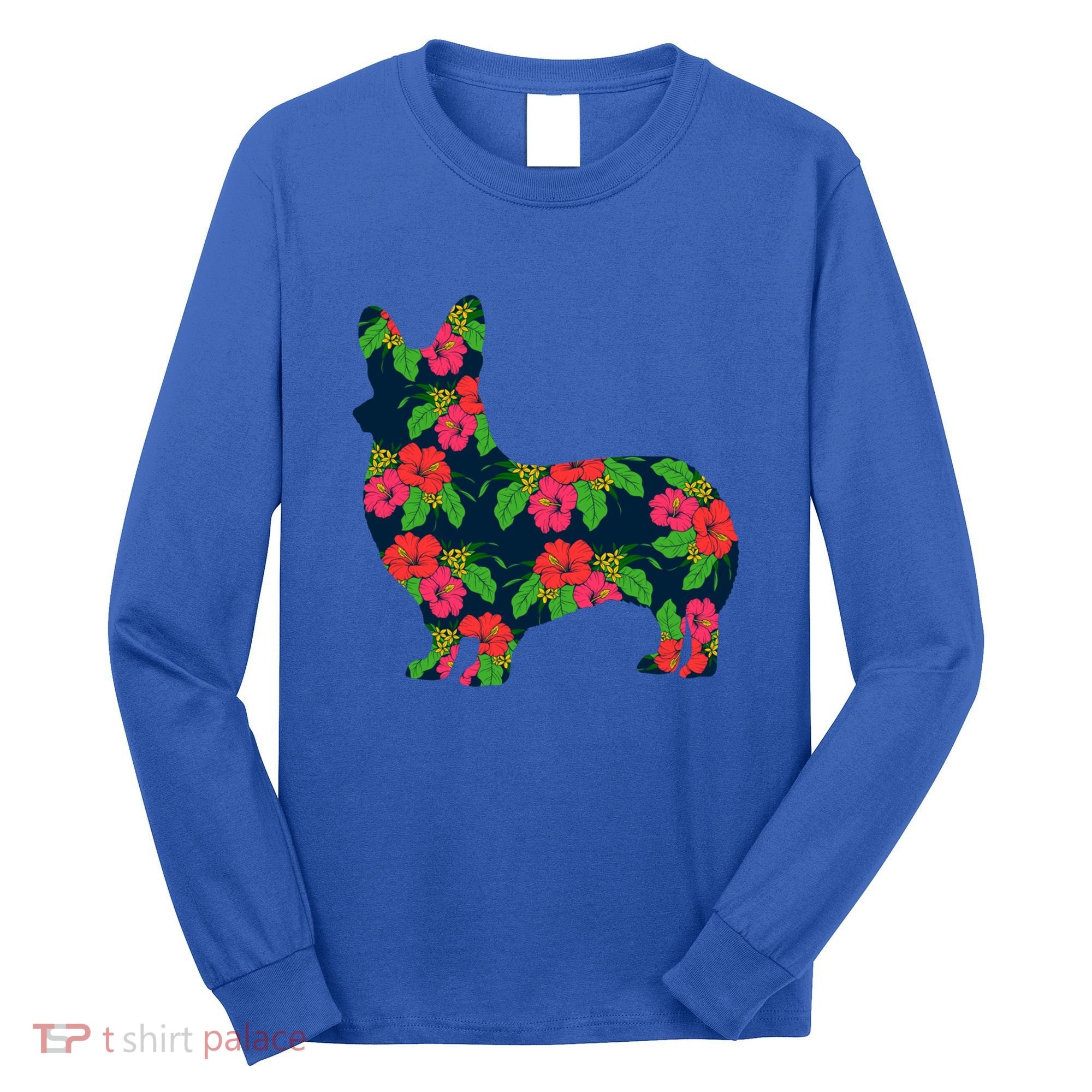 Aesthetic Floral Welsh Corgi Silhouette Dog Flower Gift Long Sleeve Shirt