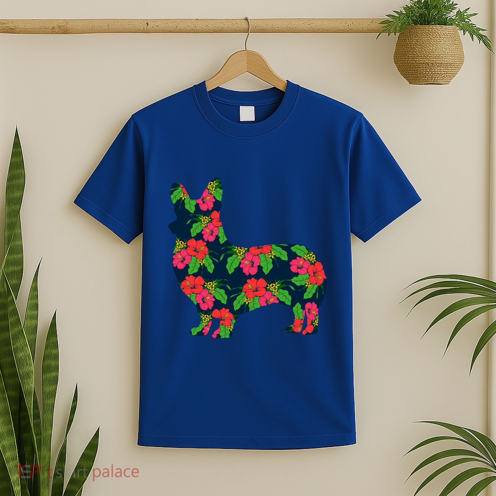 Aesthetic Floral Welsh Corgi Silhouette Dog Flower Gift T-Shirt