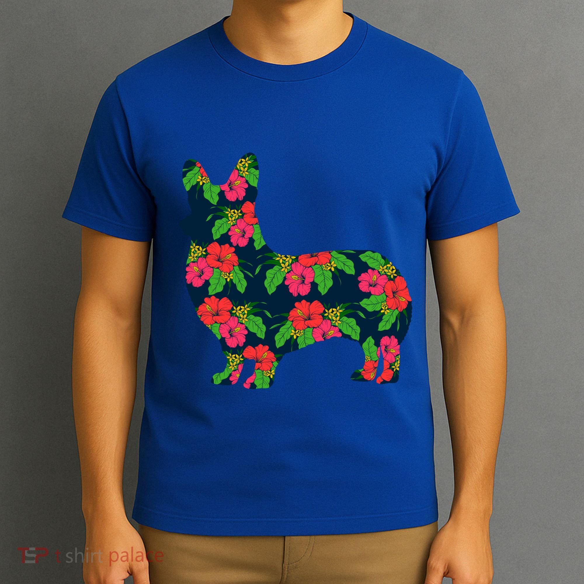 Aesthetic Floral Welsh Corgi Silhouette Dog Flower Gift T-Shirt
