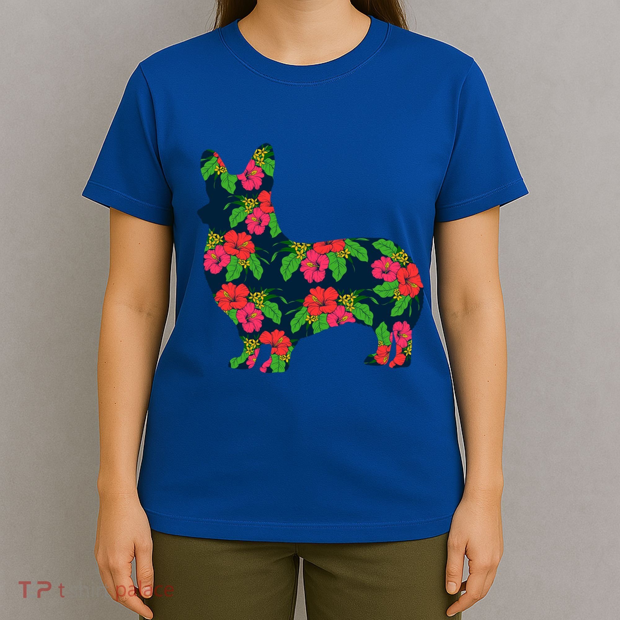 Aesthetic Floral Welsh Corgi Silhouette Dog Flower Gift T-Shirt