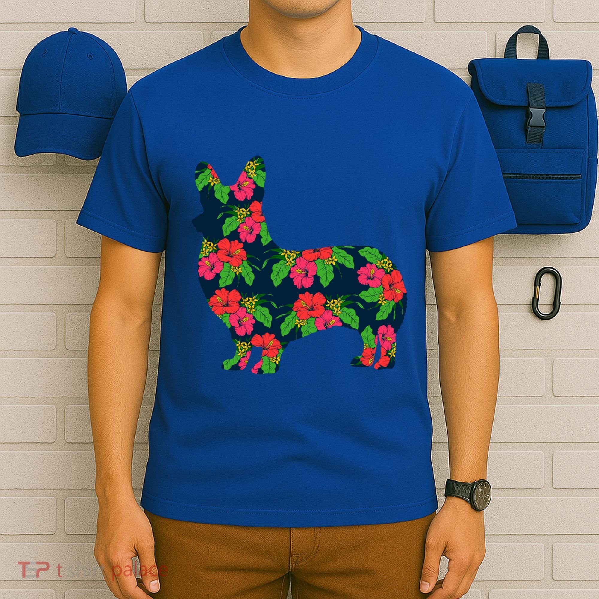 Aesthetic Floral Welsh Corgi Silhouette Dog Flower Gift T-Shirt
