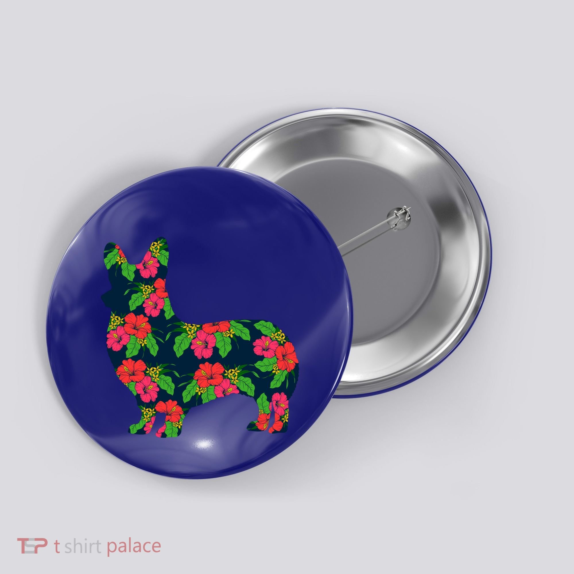 Aesthetic Floral Welsh Corgi Silhouette Dog Flower Gift Button