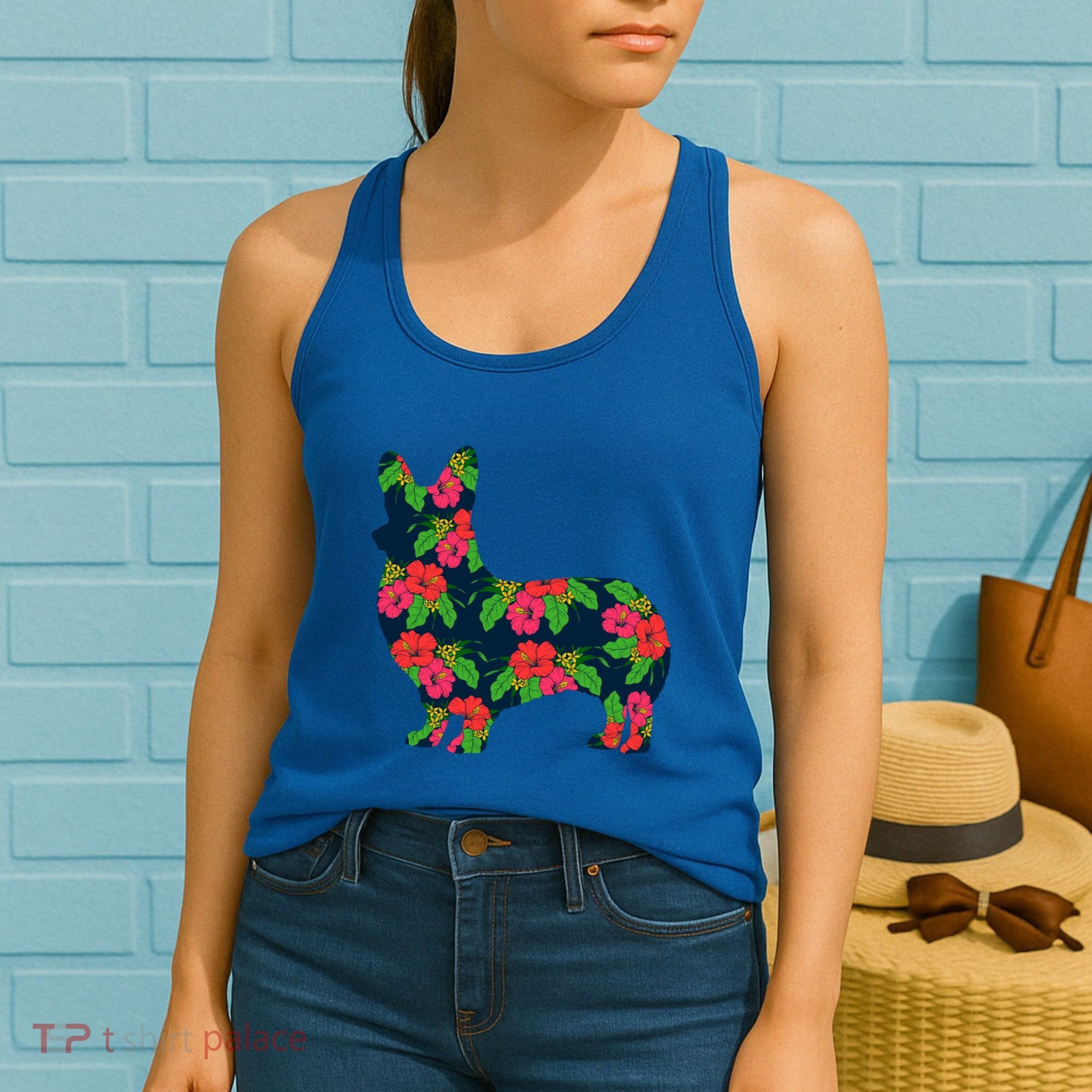 Aesthetic Floral Welsh Corgi Silhouette Dog Flower Gift Women's Tank Top