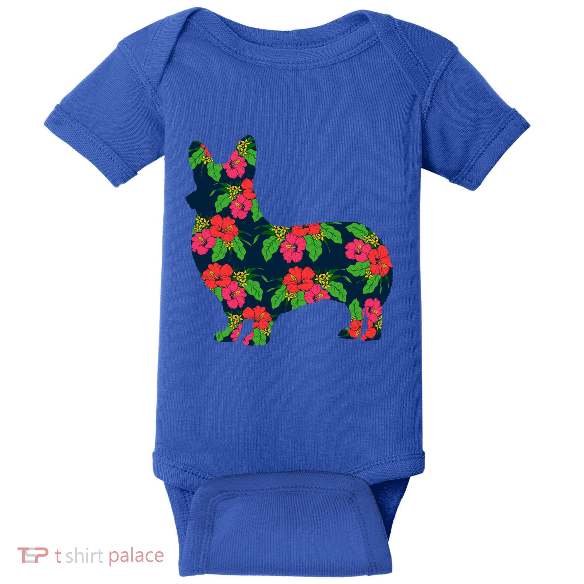 Aesthetic Floral Welsh Corgi Silhouette Dog Flower Gift Baby Bodysuit