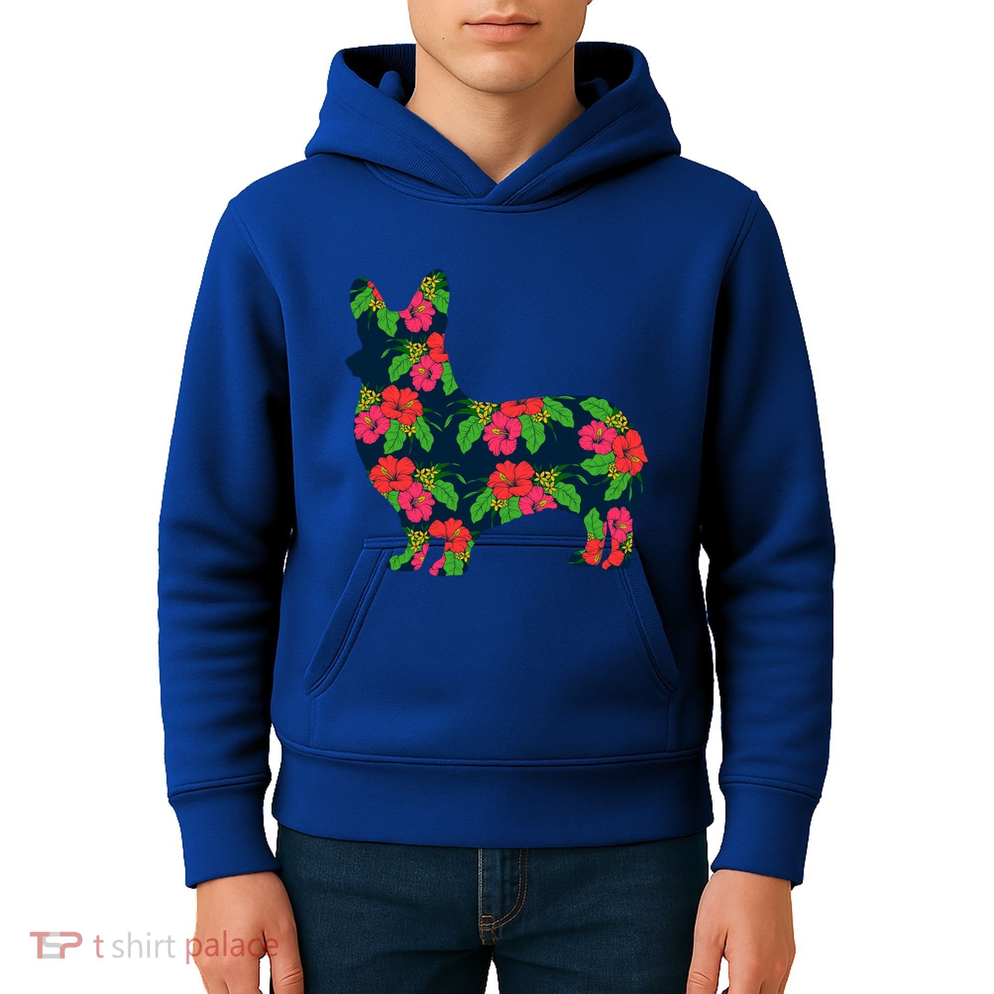 Aesthetic Floral Welsh Corgi Silhouette Dog Flower Gift Kids Hoodie