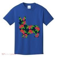 Aesthetic Floral Welsh Corgi Silhouette Dog Flower Gift Kids T-Shirt thumb 0
