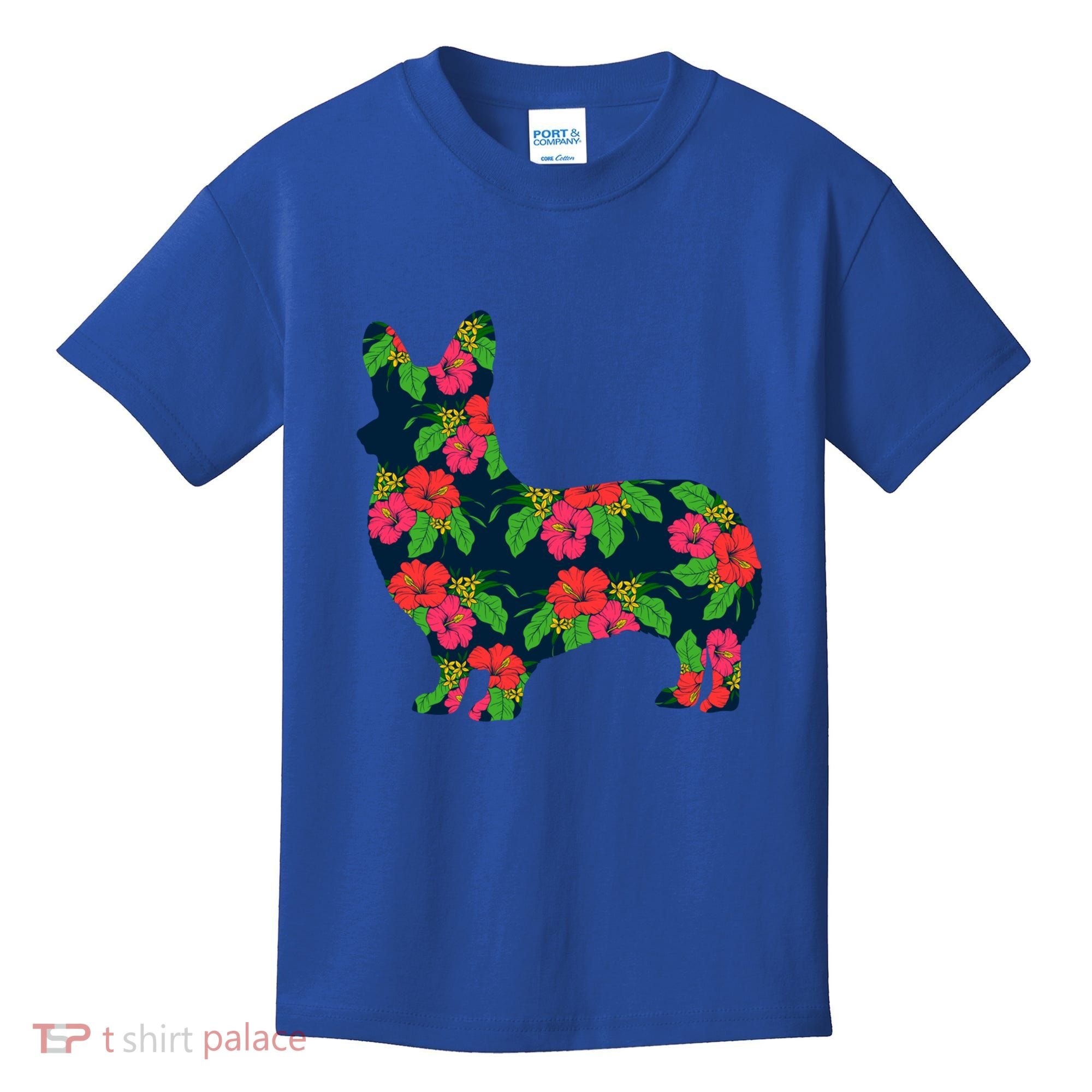 Aesthetic Floral Welsh Corgi Silhouette Dog Flower Gift Kids T-Shirt