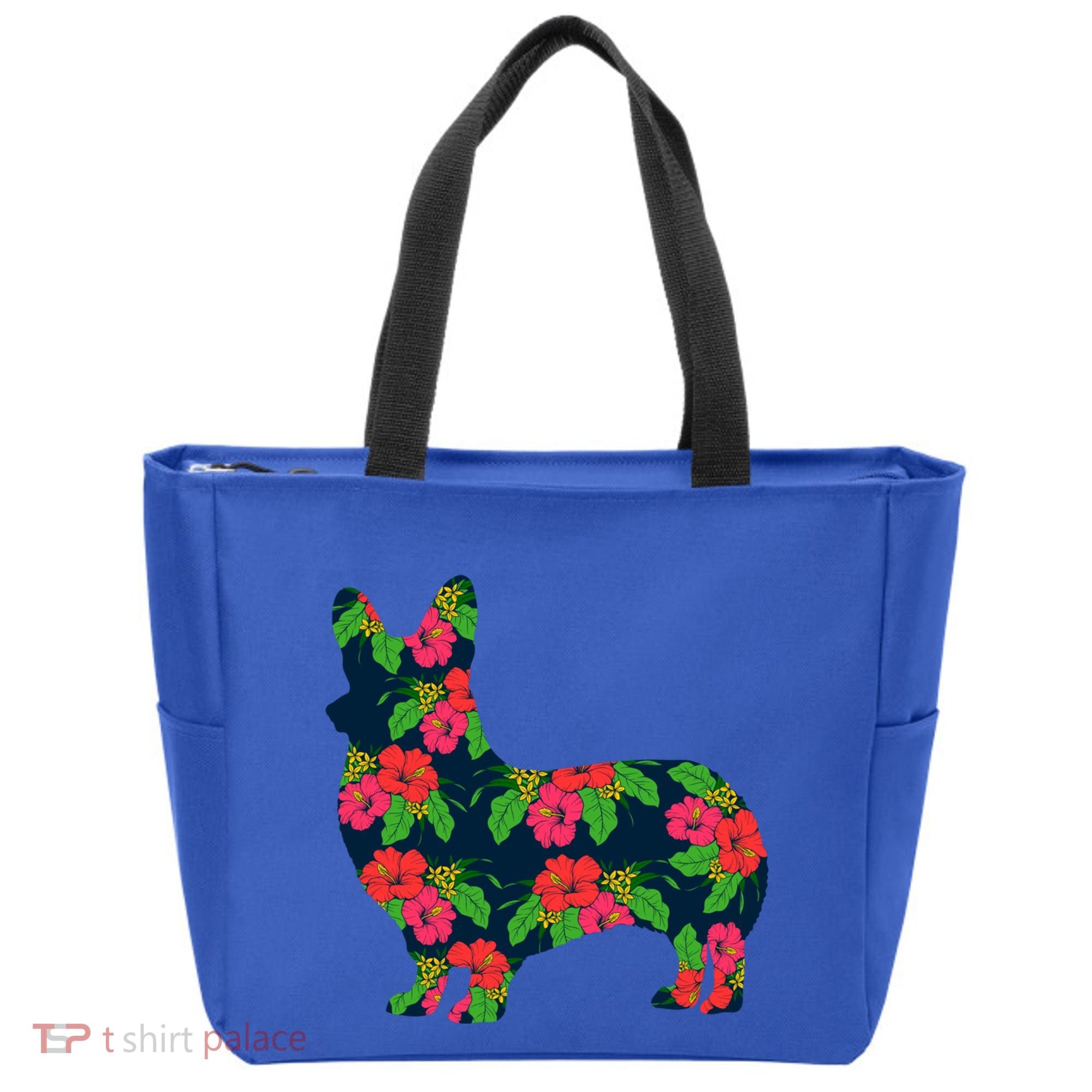 Aesthetic Floral Welsh Corgi Silhouette Dog Flower Gift Tote Bag