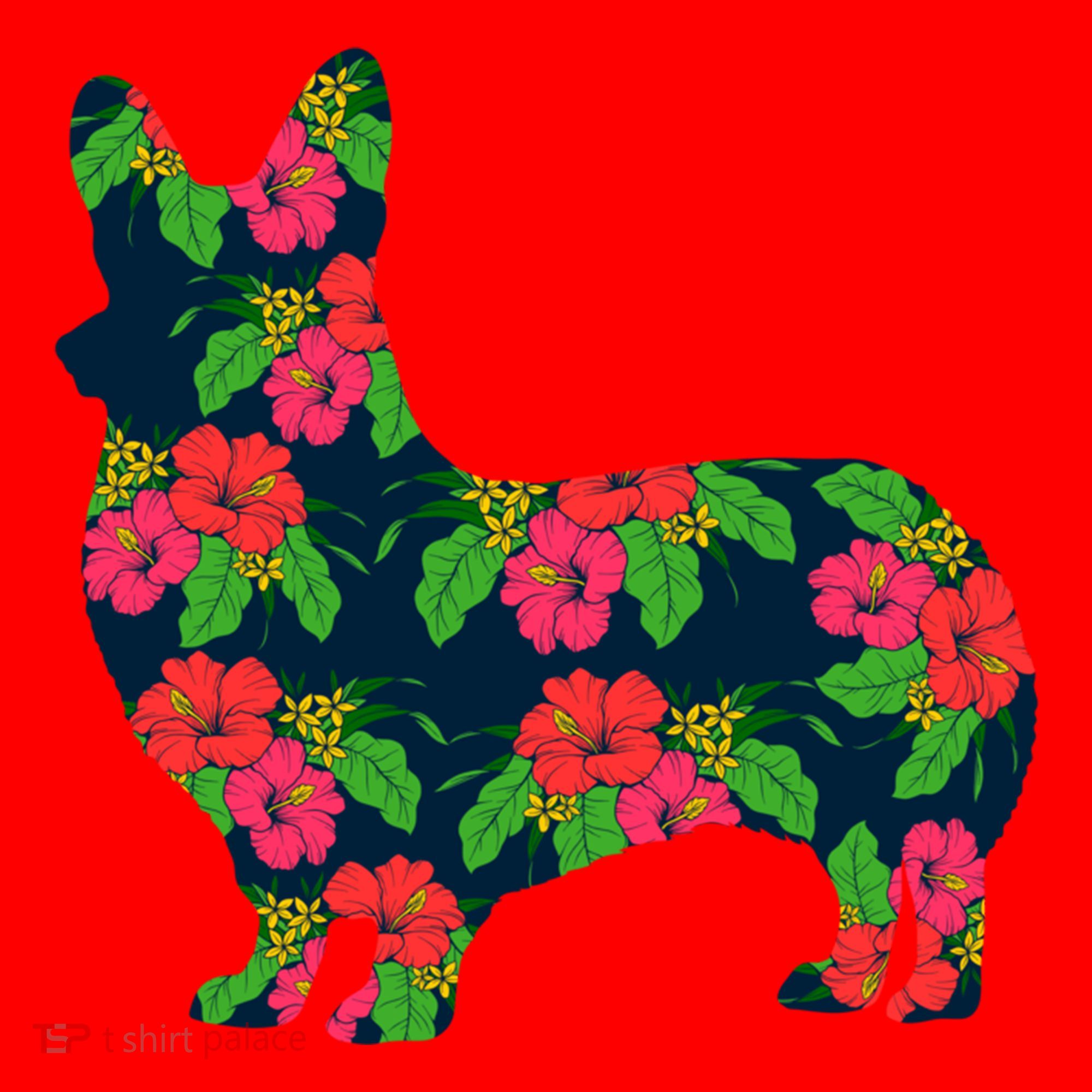 Aesthetic Floral Welsh Corgi Silhouette Dog Flower Gift Santa Hat