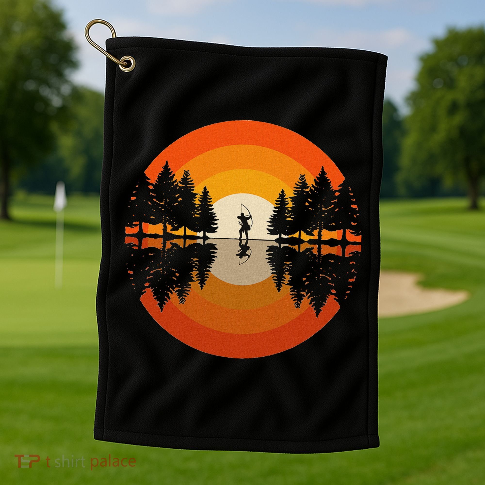 Archery Forest Woods Silhouette Bowman Bow Arrow Archer Golf Towel
