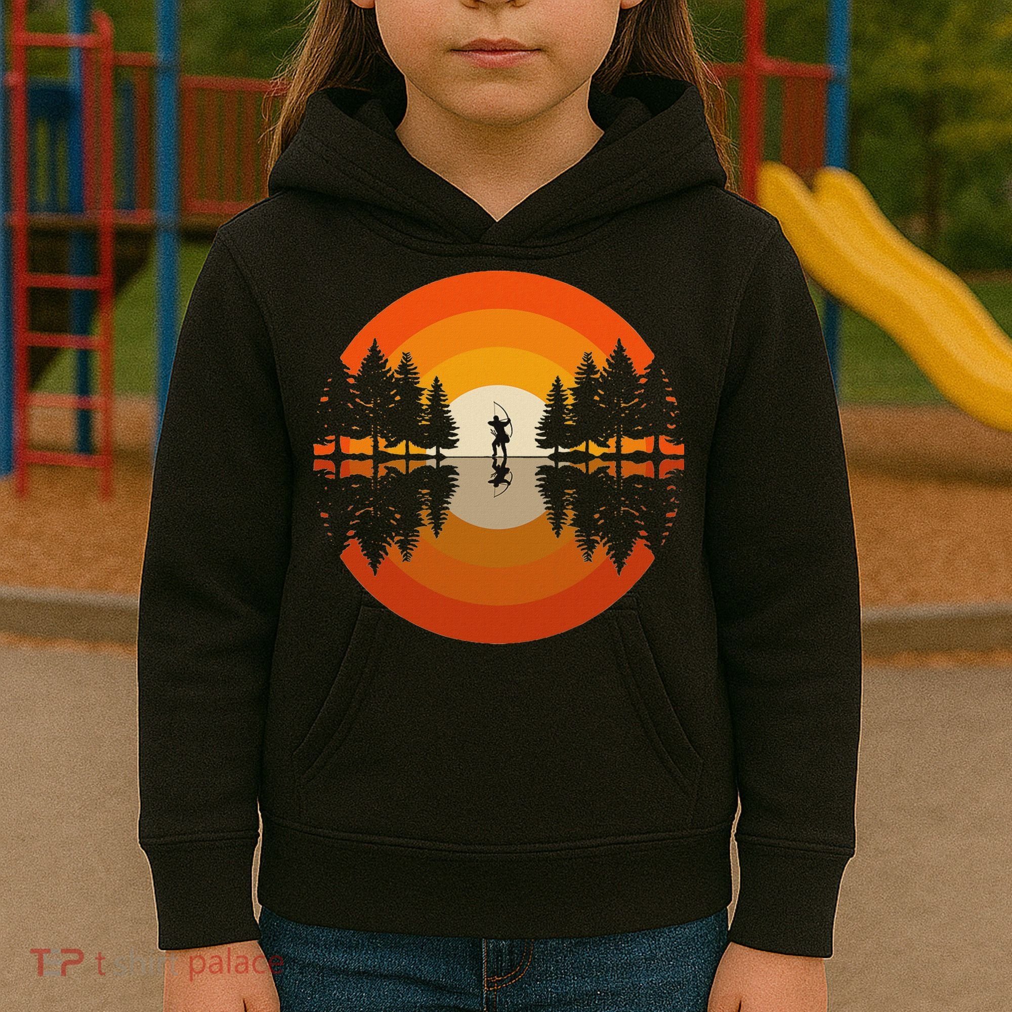 Archery Forest Woods Silhouette Bowman Bow Arrow Archer Kids Hoodie