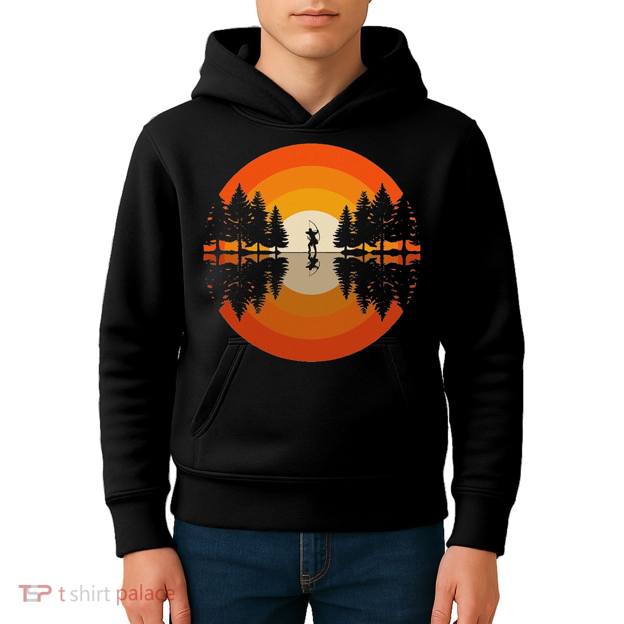 Archery Forest Woods Silhouette Bowman Bow Arrow Archer Kids Hoodie