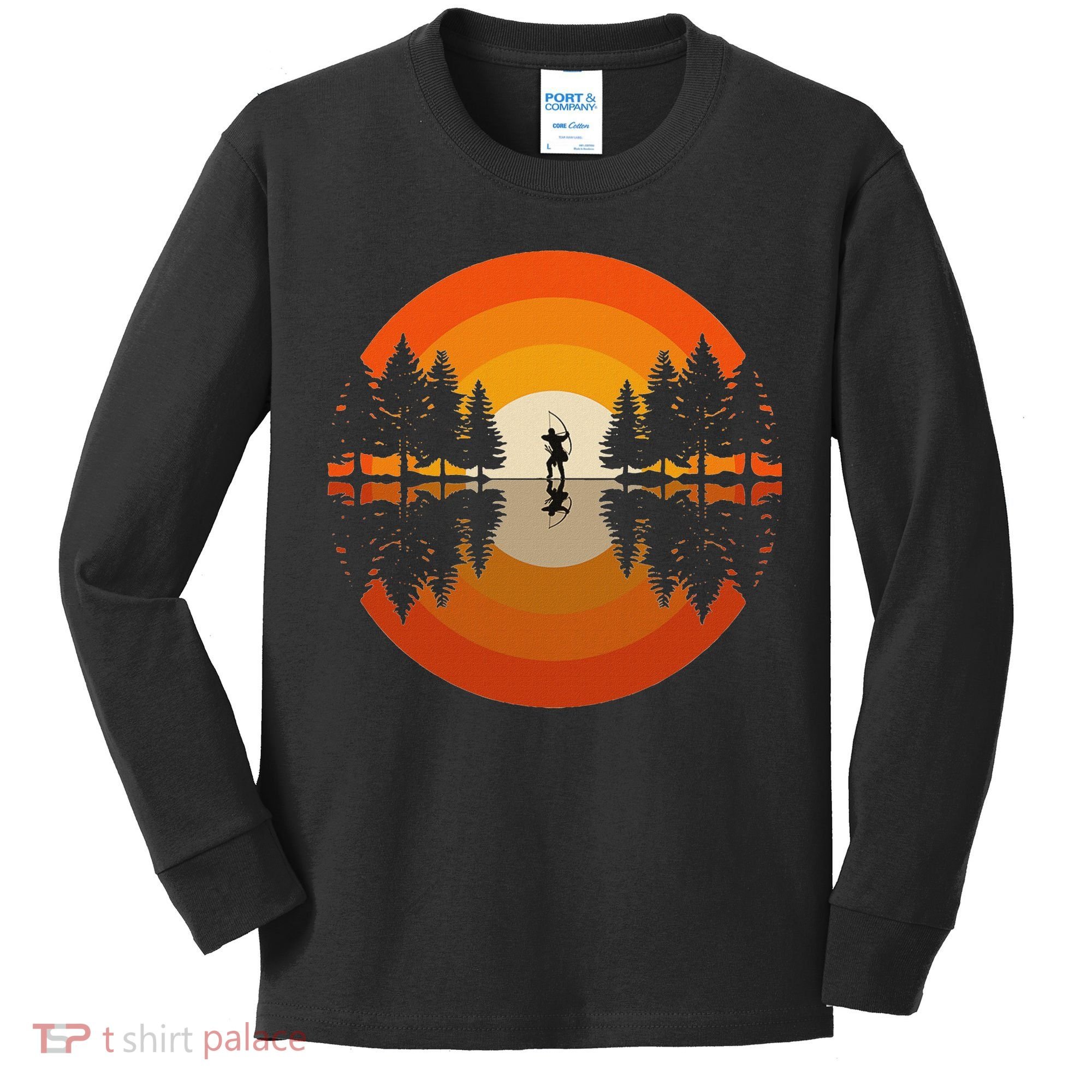 Archery Forest Woods Silhouette Bowman Bow Arrow Archer Kids Long Sleeve Shirt