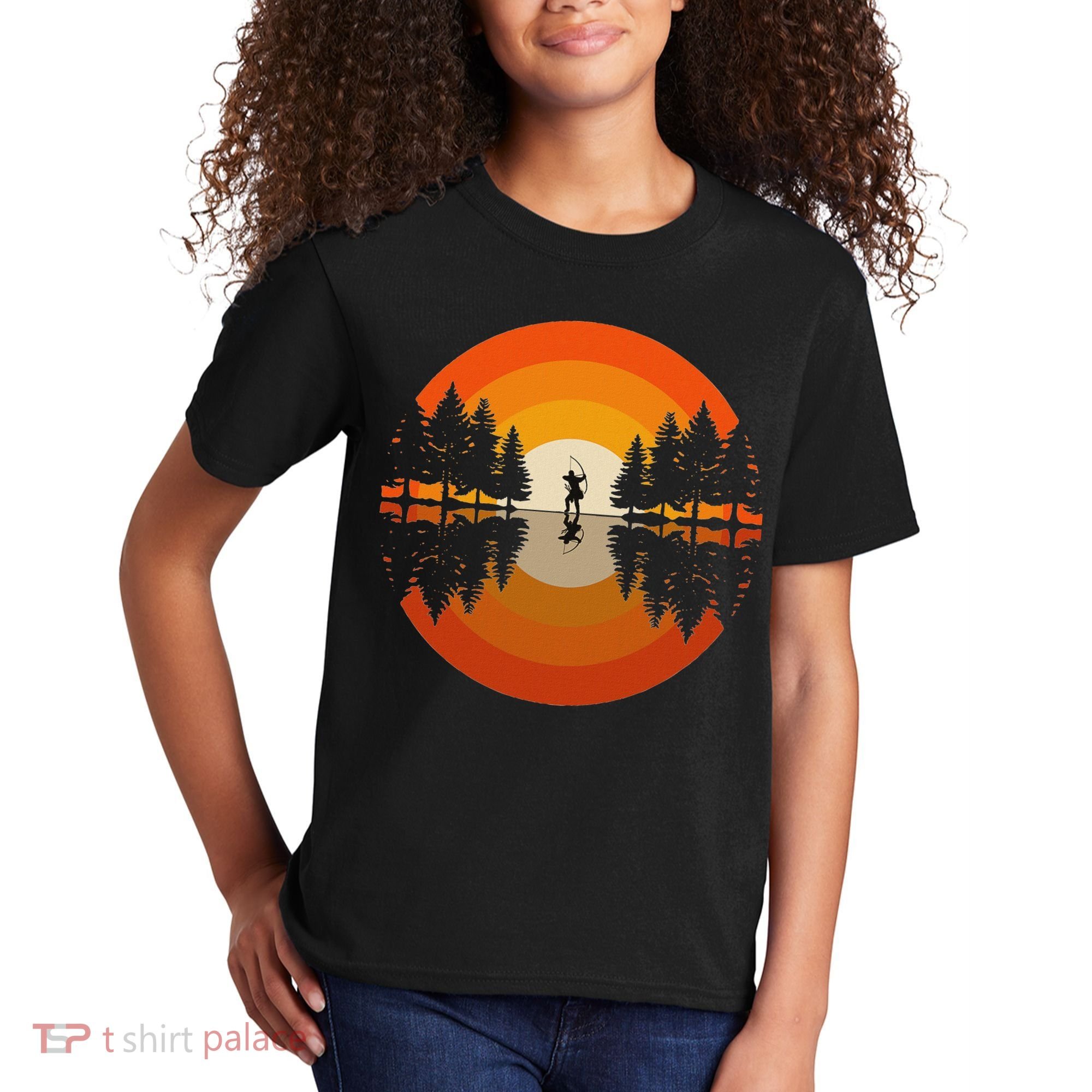 Archery Forest Woods Silhouette Bowman Bow Arrow Archer Kids T-Shirt