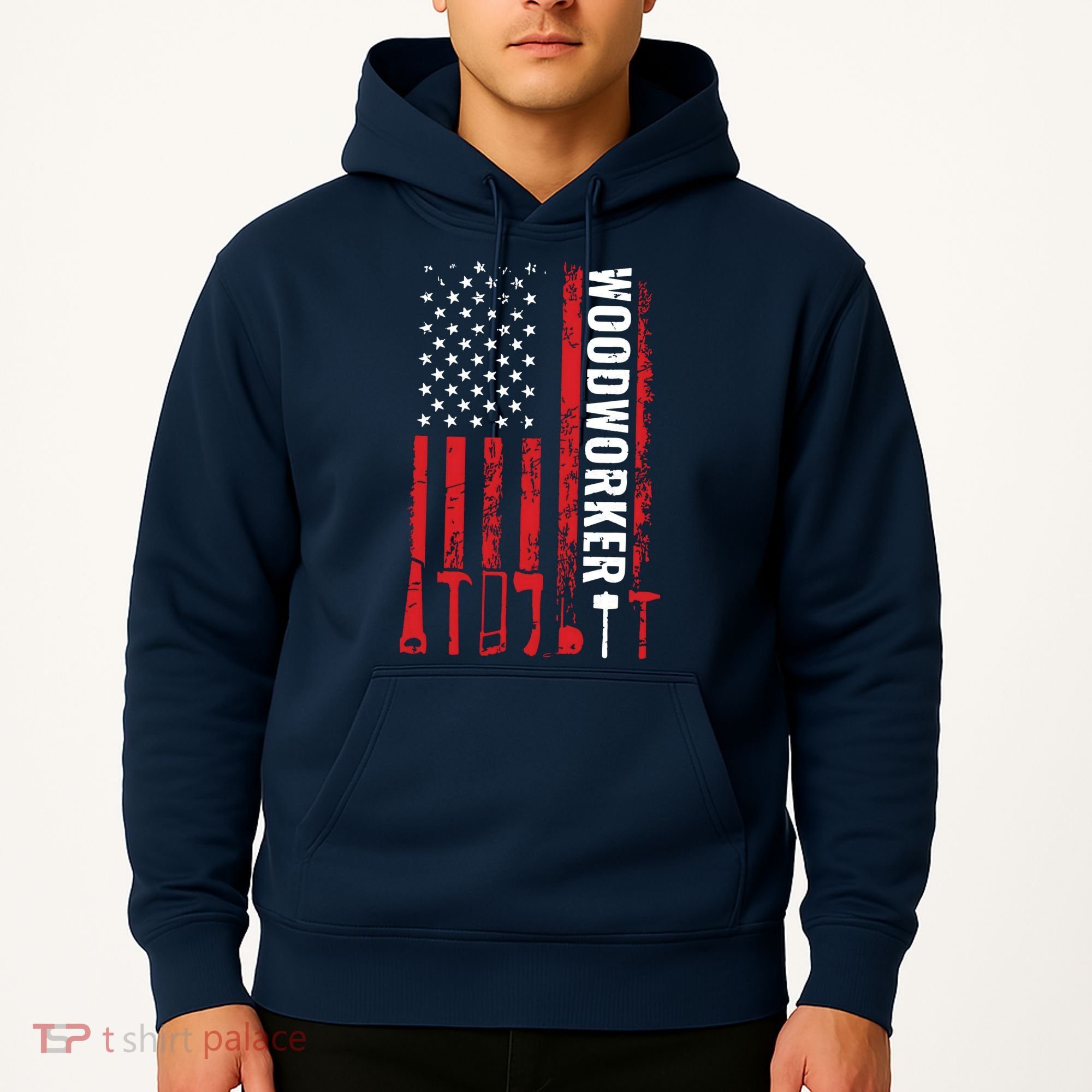 American Flag Woodworker Carpenter Funny Woodworking Hoodie