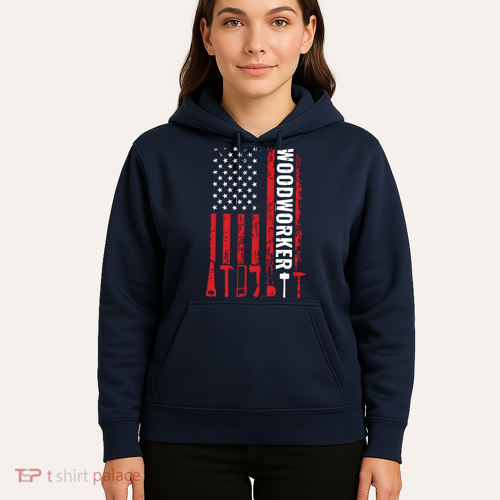 American Flag Woodworker Carpenter Funny Woodworking Hoodie