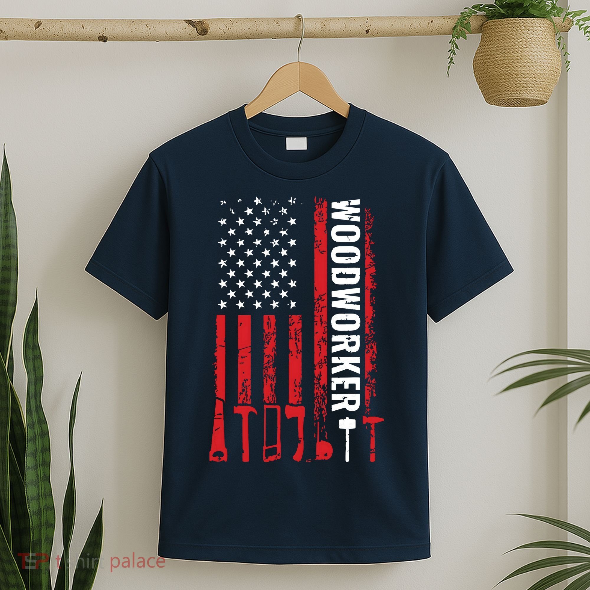 American Flag Woodworker Carpenter Funny Woodworking T-Shirt