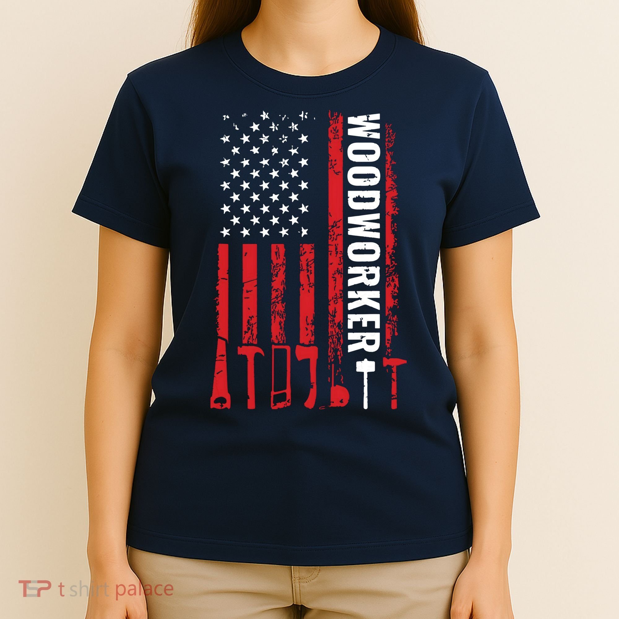 American Flag Woodworker Carpenter Funny Woodworking T-Shirt
